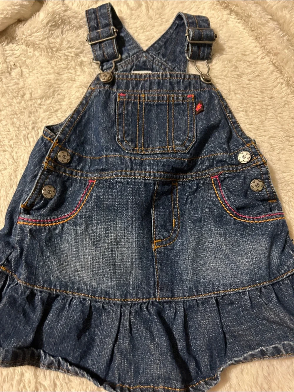 Carter's Dark Blue Denim Ruffle Overalls
